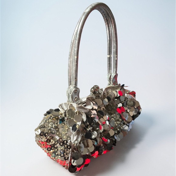 Y2K Handbags - Y2K Vintage Silver Paillette Sequin Mini Bag